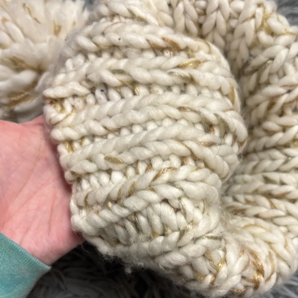 Y2k Ivory Knit Hat with Pom-Pom